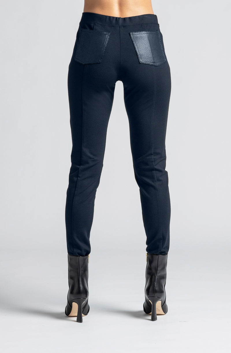 PAULA RYAN Leather Trim Roma Jean - Navy - Paula Ryan