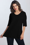 PAULA RYAN Bound Neck 1/2 Sleeve Top - Black - MicroModal - Paula Ryan