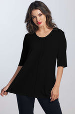 PAULA RYAN Bound Neck 1/2 Sleeve Top - Black - MicroModal - Paula Ryan