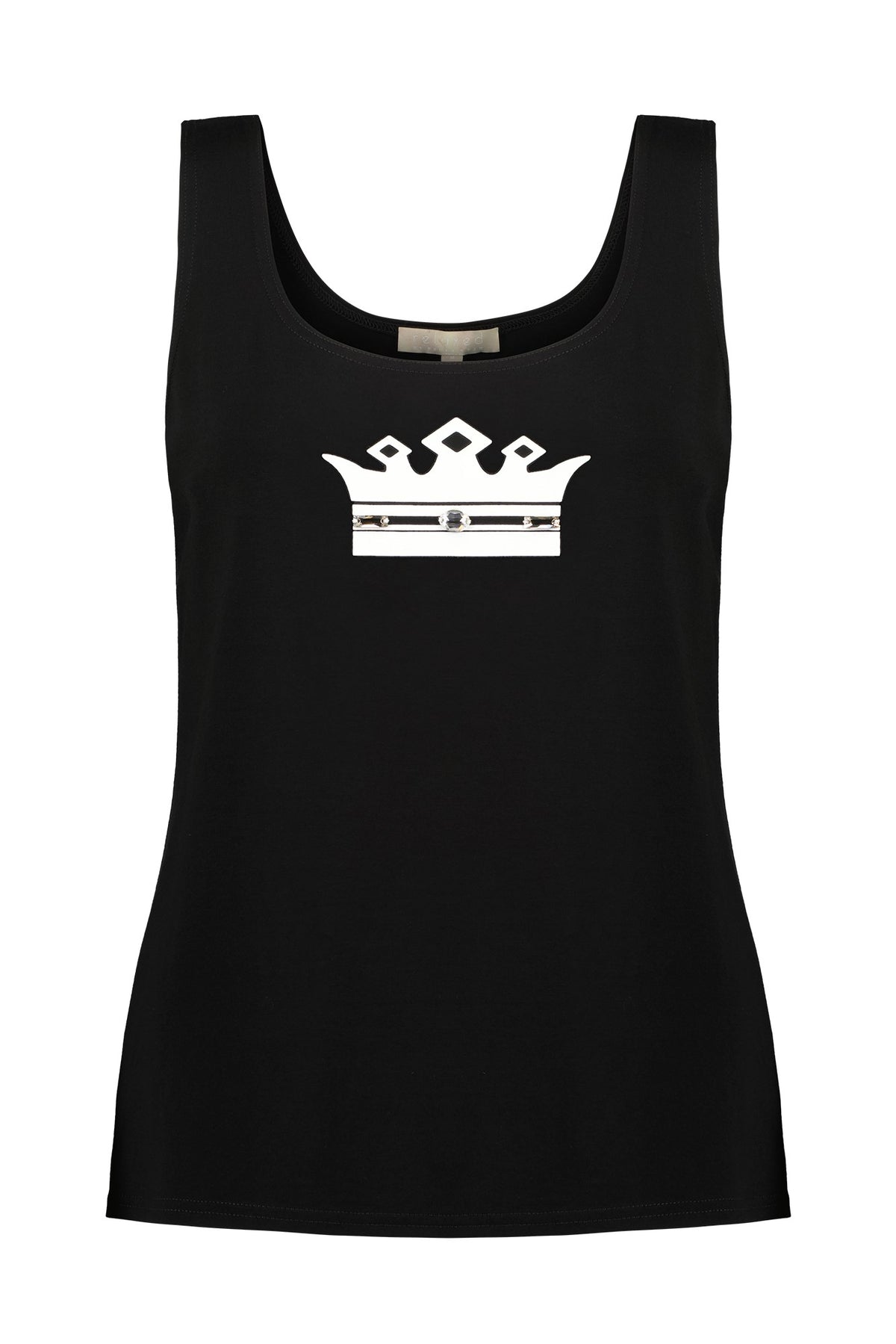 PAULA RYAN RELAXED Crown Print Swarovski Gem Singlet - Black/White - Paula Ryan