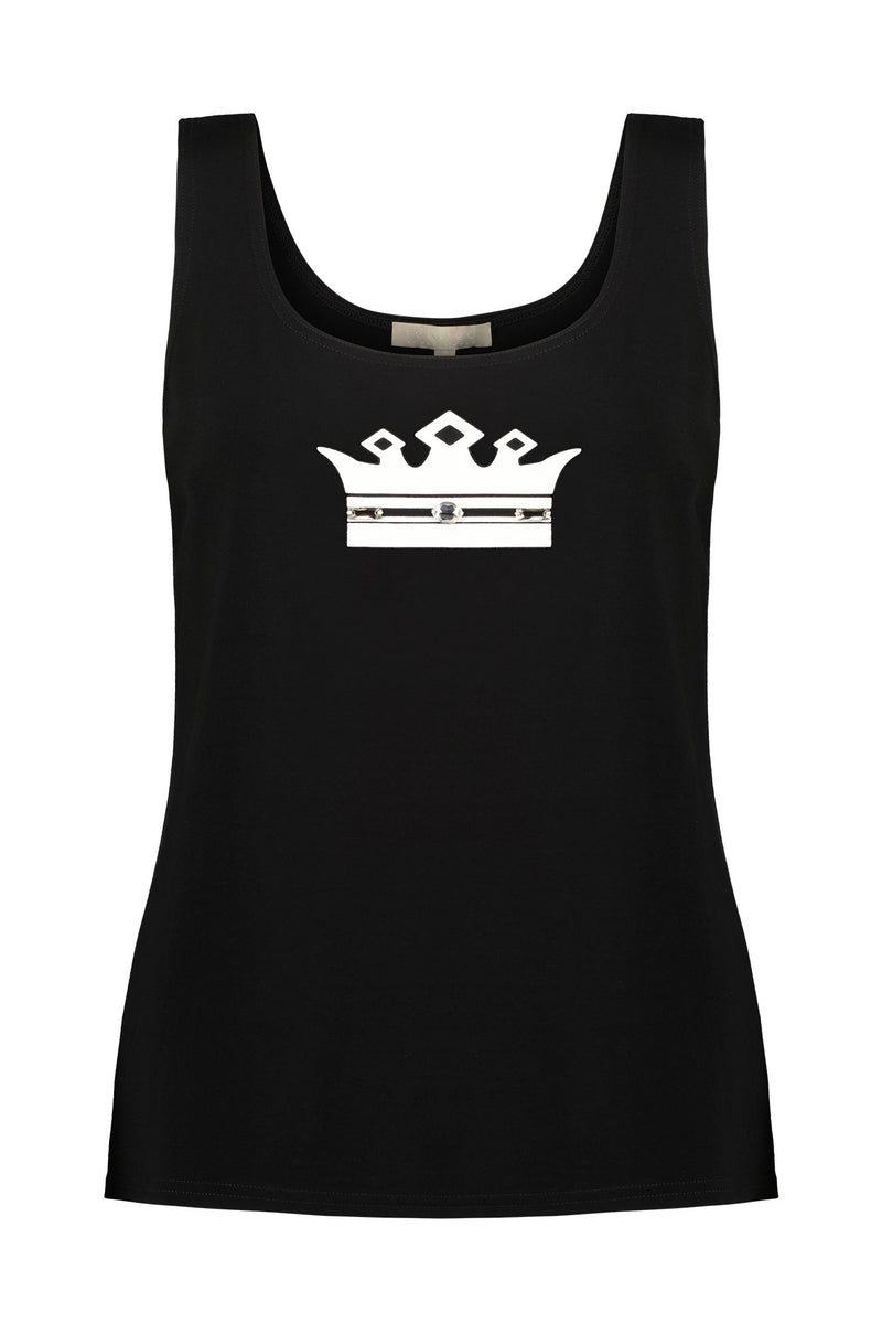 PAULA RYAN RELAXED Crown Print Swarovski Gem Singlet - Black/White - Paula Ryan