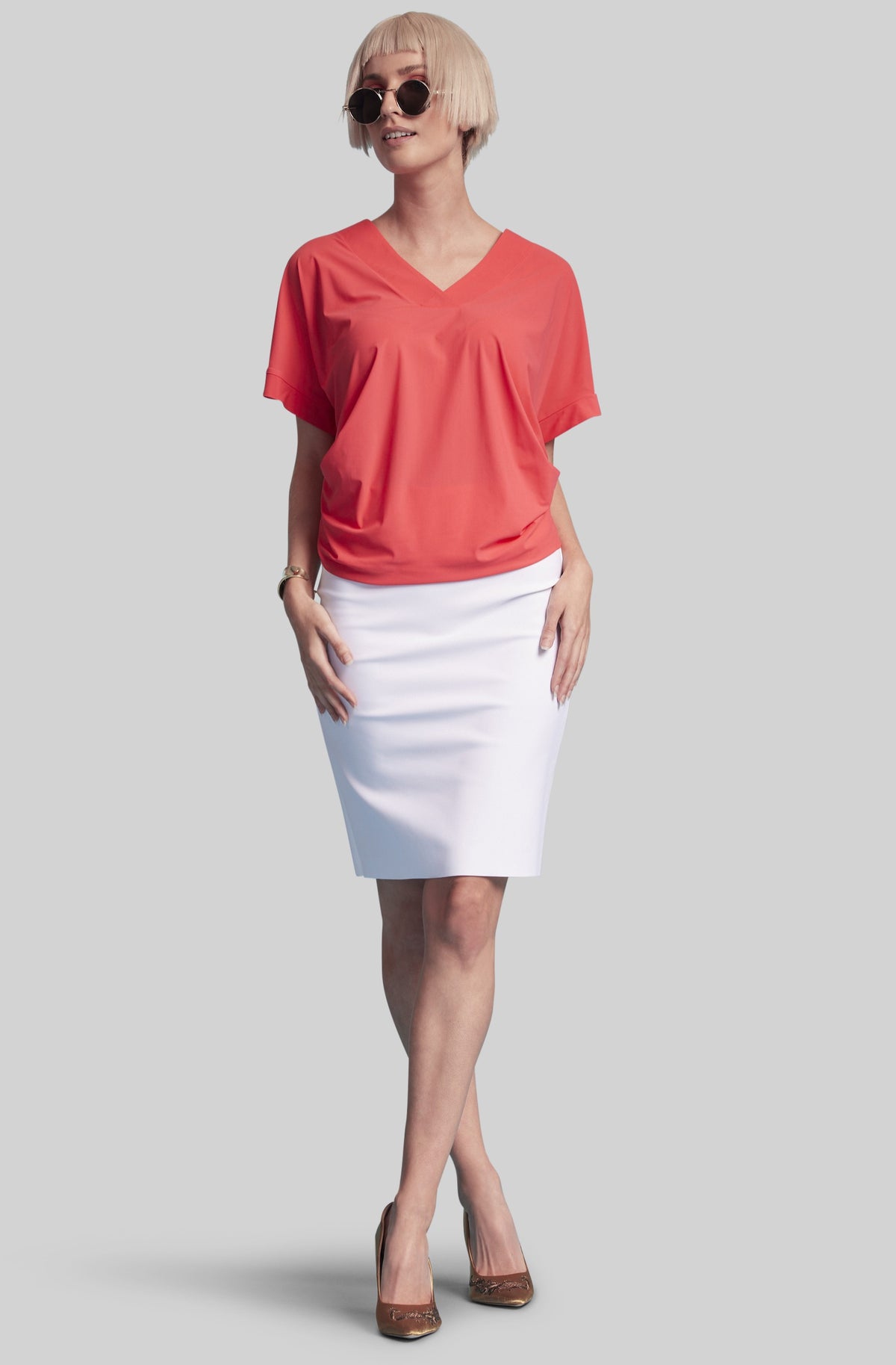 PAULA RYAN ESSENTIALS Regular Stretch Pencil Skirt - Bonded Microjersey - White - Paula Ryan
