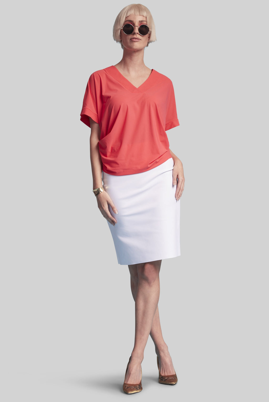 PAULA RYAN ESSENTIALS Regular Stretch Pencil Skirt - Bonded Microjersey - White - Paula Ryan