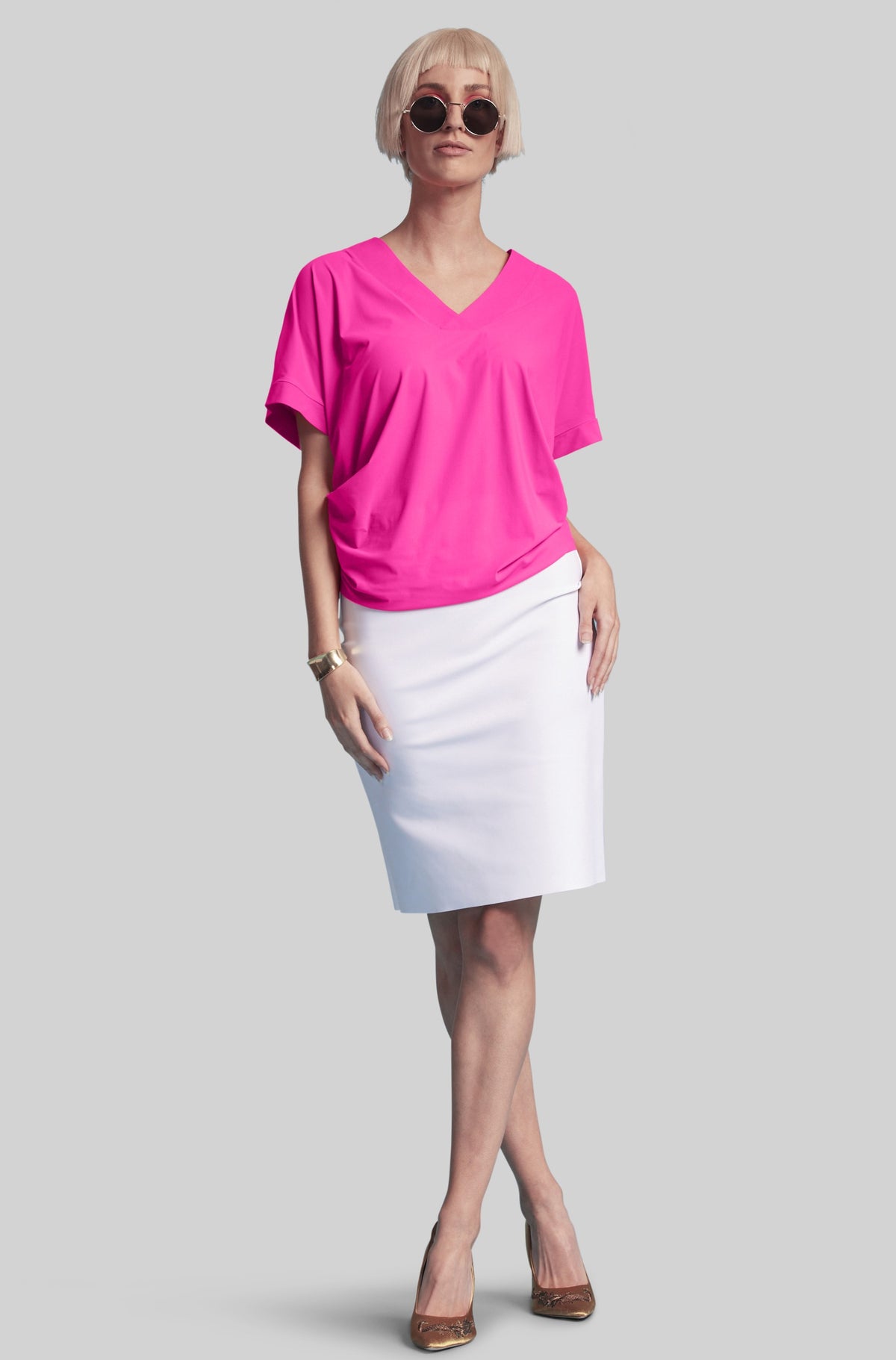 PAULA RYAN ESSENTIALS Regular Stretch Pencil Skirt - Bonded Microjersey - White - Paula Ryan
