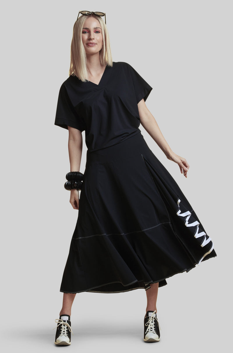PAULA RYAN Flounced Skirt - Black/White - Microjersey Classic - Paula Ryan