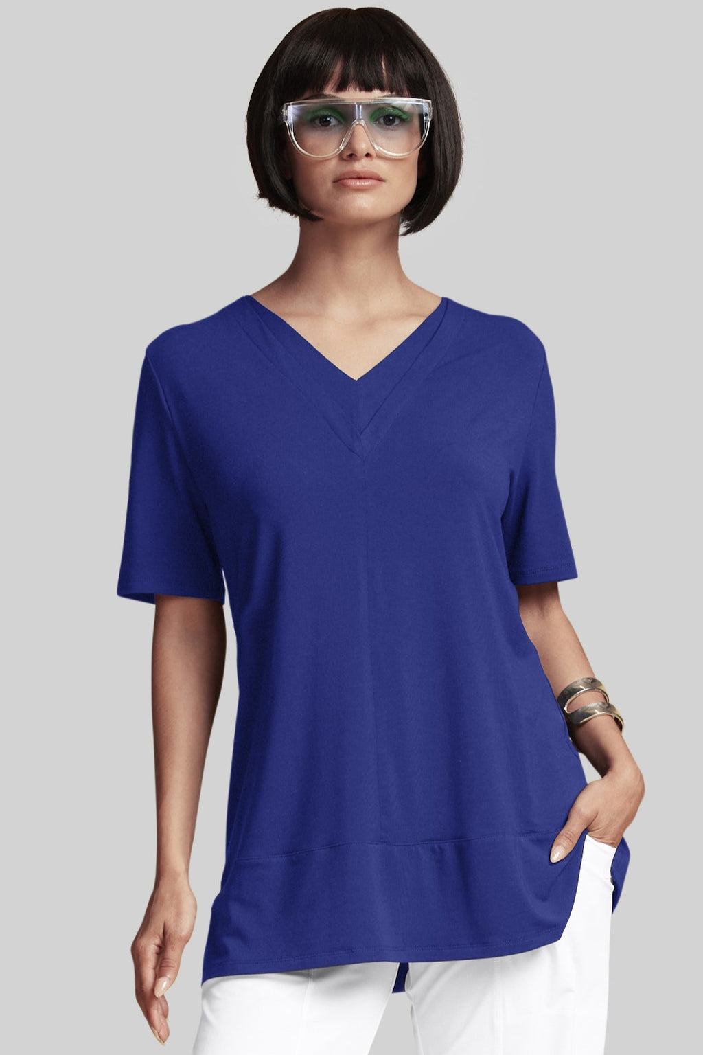 PAULA RYAN Double V Long Tee - Indigo - MicroModal - Paula Ryan