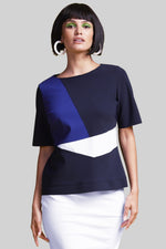 PAULA RYAN Spliced Bodice Top - Navy/Indigo/White - Paula Ryan