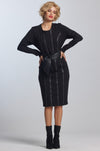 PAULA RYAN Leather Trim Roma Panel Dress - Black - Paula Ryan