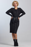 PAULA RYAN Leather Trim Roma Panel Dress - Black - Paula Ryan
