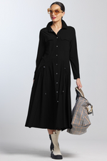 PAULA RYAN Drawcord Shirt Dress - Black Microjersey - Paula Ryan