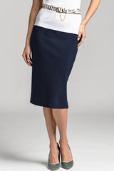 PAULA RYAN Regular Stretch Pencil Skirt Bonded Microjersey - Navy