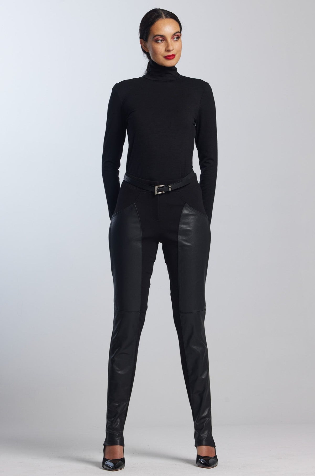 PAULA RYAN Leather Front Curve Seam Jean - Black PRE ORDER - Paula Ryan