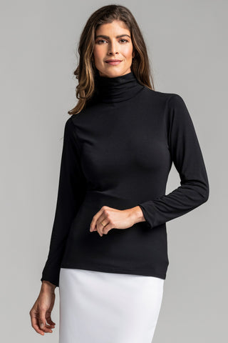 PAULA RYAN ESSENTIALS Easy Fit Long Sleeve Polo Neck Top - MicroModal