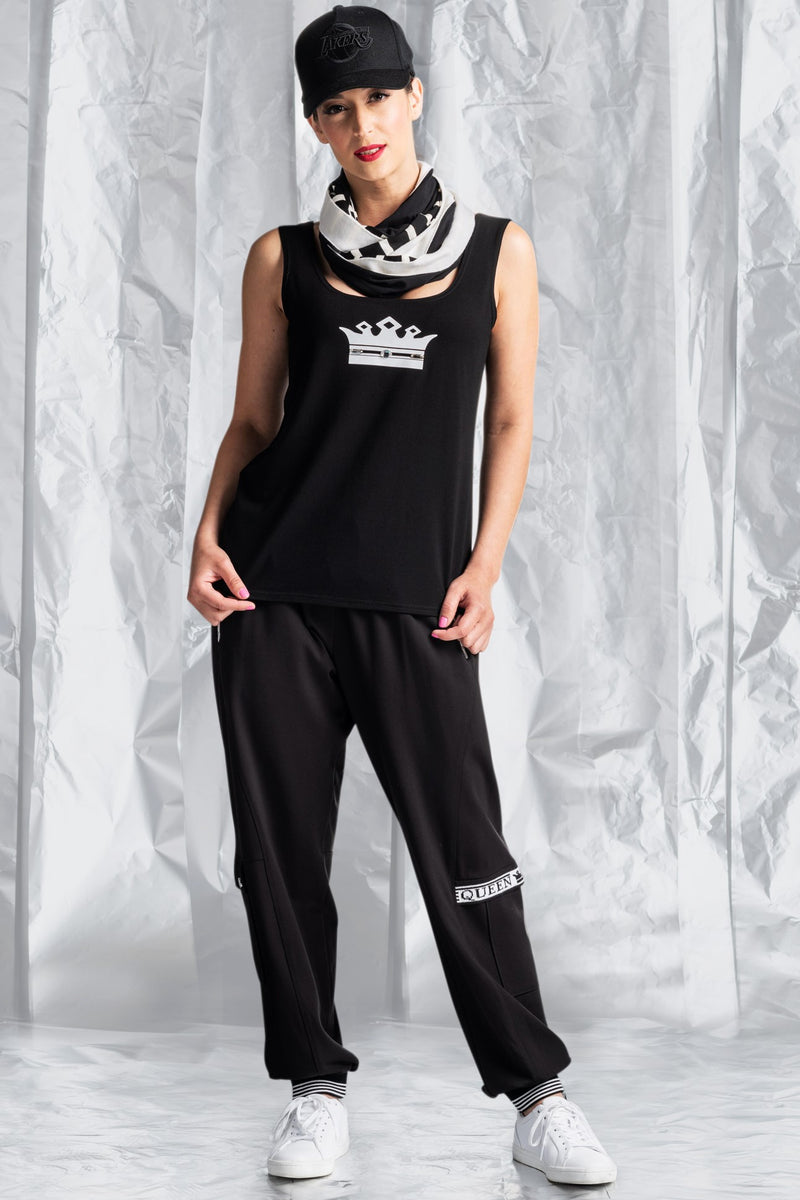 PAULA RYAN RELAXED Crown Print Swarovski Gem Singlet - Black/White - Paula Ryan