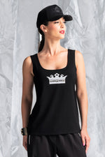 PAULA RYAN RELAXED Crown Print Swarovski Gem Singlet - Black/White - Paula Ryan