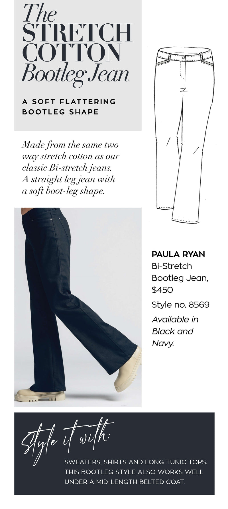 PAULA RYAN Bi Stretch Bootleg Jean - Black - Paula Ryan